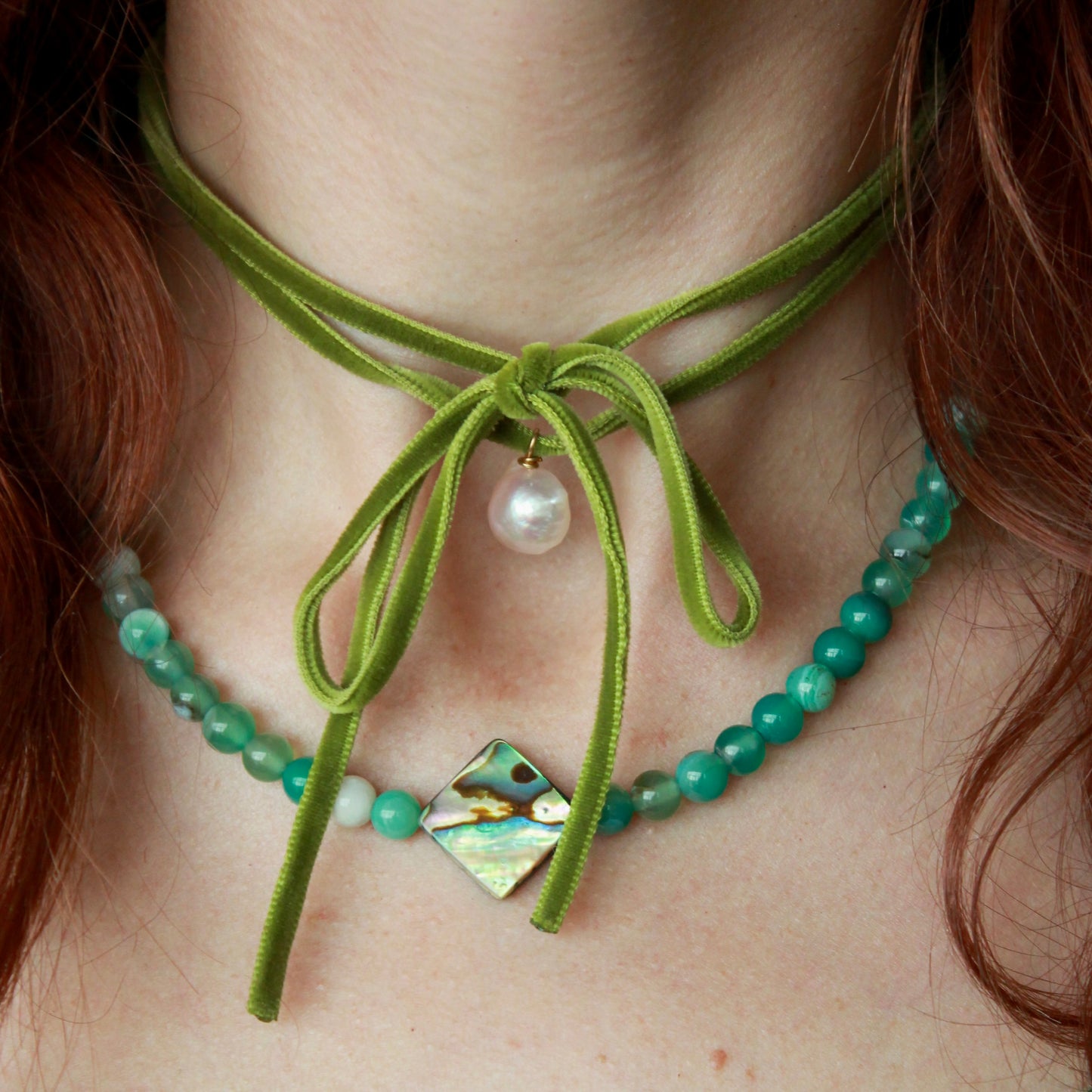 Green Vintage Beaded Necklace
