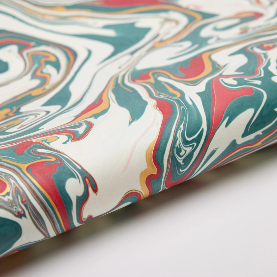 Paper Mirchi Hand Marbled Paper Sheets - red/green