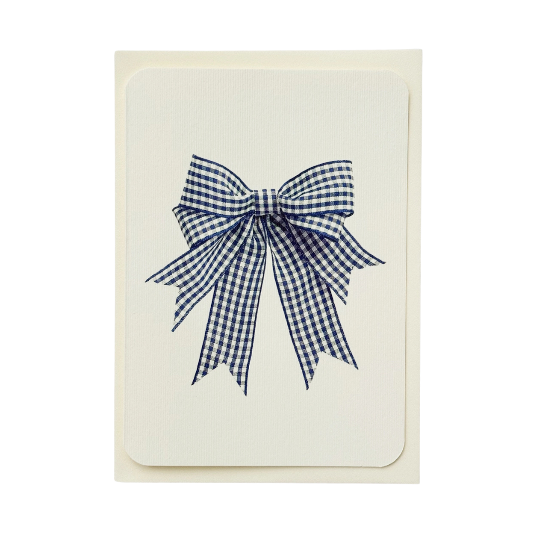 Canonbury Press Blue Gingham Bow Greeting Card
