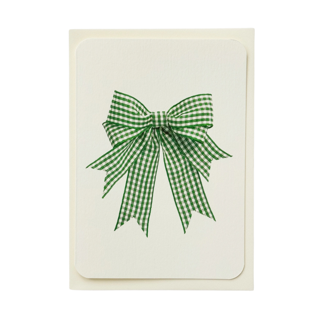 Canonbury Press Green Gingham Bow Greeting Card